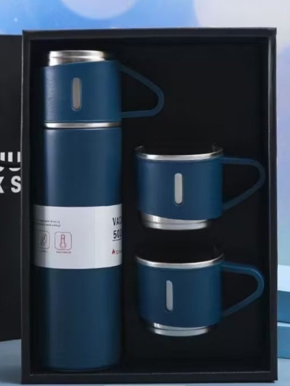 Blue Vacuum Flask and 2-Cup Set